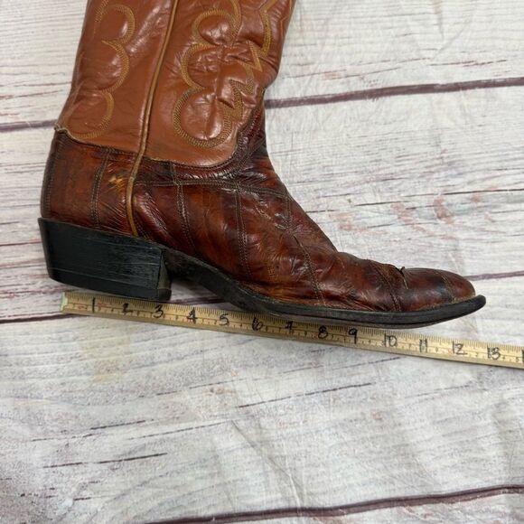 Vintage Tony Lama Eel Patchwork Cowboy Boots Brown Leather Western Size 11.5 D - Picture 12 of 13